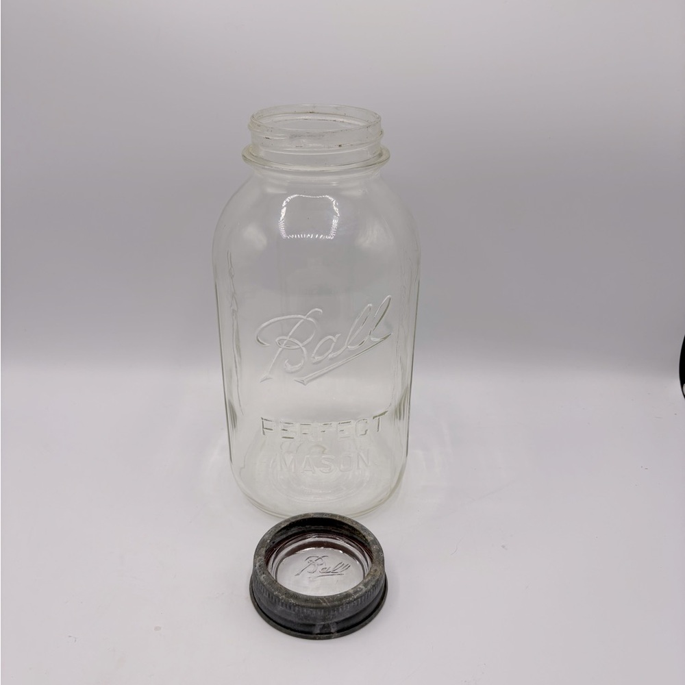 Vintage 1920's Ball Clear Glass Mason Jar ball glass/ zinc lid side measurement.